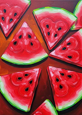 Vibrant Watermelon Slices Painting