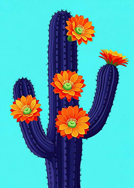 Vibrant Cactus with Orange Flowers
