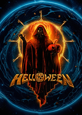 Helloween band logo with cosmic imagery