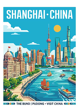 Shanghai Skyline Travel Poster