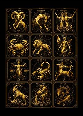 Zodiac Signs Gold Stars Constellation