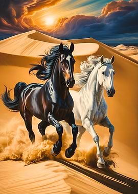 Horses Running Through Desert Dunes