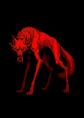 Illustration of a Red Wolf with Sharp Fangs