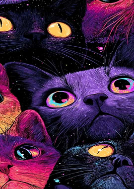 Cosmic Cats with Psychedelic Eyes
