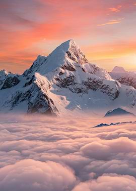 Majestic Mountain Peak Above Clouds at Sunset