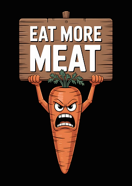 Angry Carrot Holding 'Eat More Meat' Sign