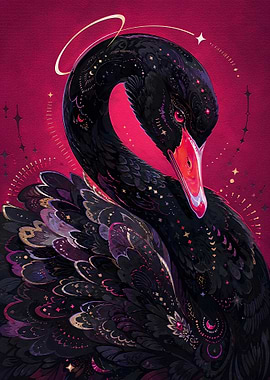 Mystical Black Swan with Celestial Motifs