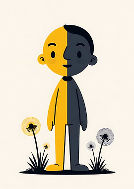 Bicolored Character with Dandelions