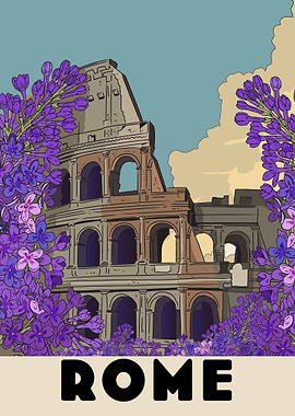 Colosseum with Lilacs and Rome Text