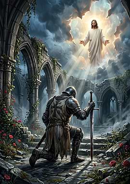 Knight Kneeling Before Divine Light