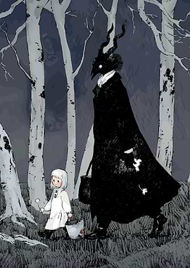 Dark Figure and Child in Forest
