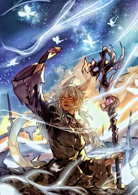 Fantasy Character with Staff and Birds