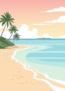 Tropical Beach Sunset with Palm Trees