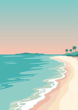 Tropical Beach Sunset with Palm Trees