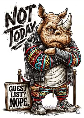 Rhino Bouncer “Not Today Guest List? Nope” Attitude Animal Poster