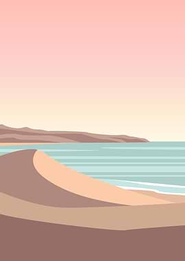 Minimalist beach and ocean landscape