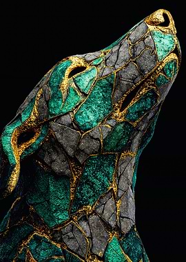 Emerald Gold Kintsugi Dog Art