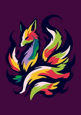 Colorful Kitsune Fox Illustration