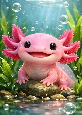 Cute Pink Axolotl Underwater