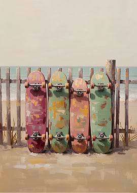 Skateboards by the Beach Fence