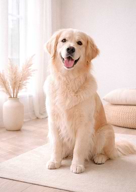 Golden Retriever Dog Sitting Indoors