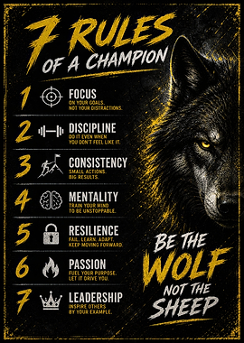 7 Rules of a Champion Wolf Poster