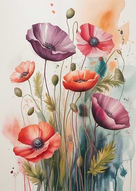 Watercolor Poppies Painting