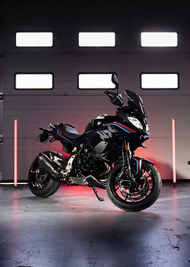 Black BMW Motorcycle with Red Lighting