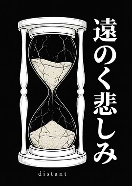Broken Hourglass with Japanese Text