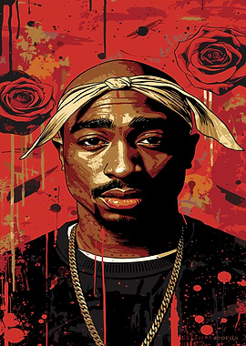 Tupac Shakur Portrait with Roses