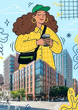 Woman with Coffee in City