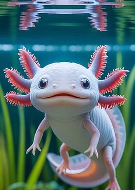 Cute Axolotl Underwater