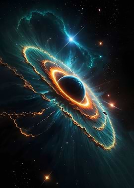 Cosmic Nebula With Planet