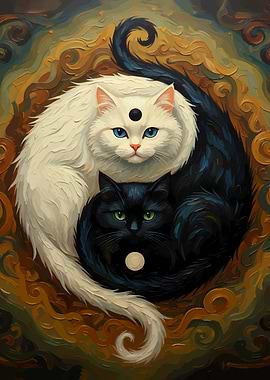 Harmonic Yin Yang Cats Oil Painting