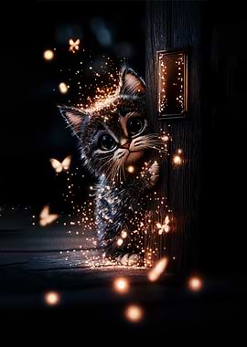 Cute kitten with magical sparkles