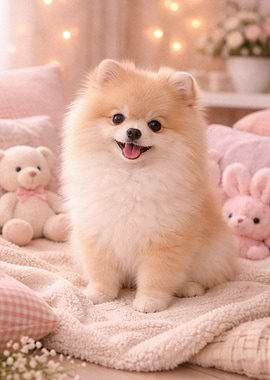 Cute Pomeranian Dog with Toys