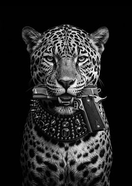 Leopard with Gun and Spiked Collar poster