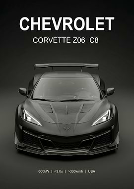 matte balck Chevrolet Corvette Z06 C8 poster