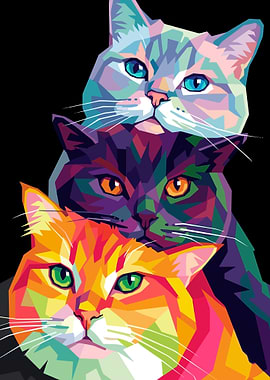 Three Stylized Cats Stacked