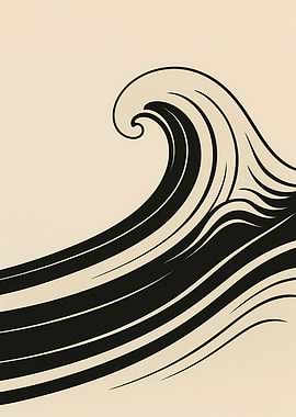 Stylized Black Wave on Beige Background