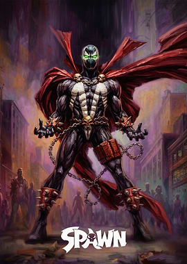 Spawn standing in a city