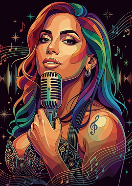 Anitta Singer with Microphone and Music Notes
