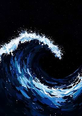 Stylized Ocean Wave Under Starry Sky