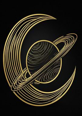 Golden Saturn and Crescent Moon