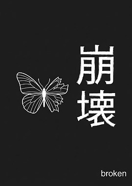 Broken Butterfly with Japanese Text