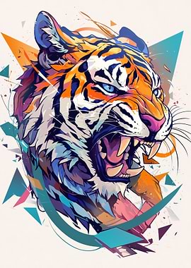Aggressive Tiger with Geometric Shapes