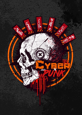 Cyberpunk Skull with Graffiti Elements