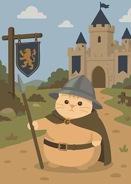 Cat Guarding a Castle