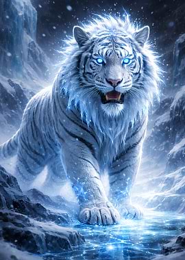 Ice Tiger with Glowing Blue Eyes