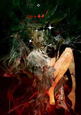 Ethereal Figure in Dark, Abstract Landscape